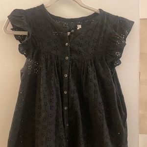 Madewell Black Lace Flutter Sleeve Top, M